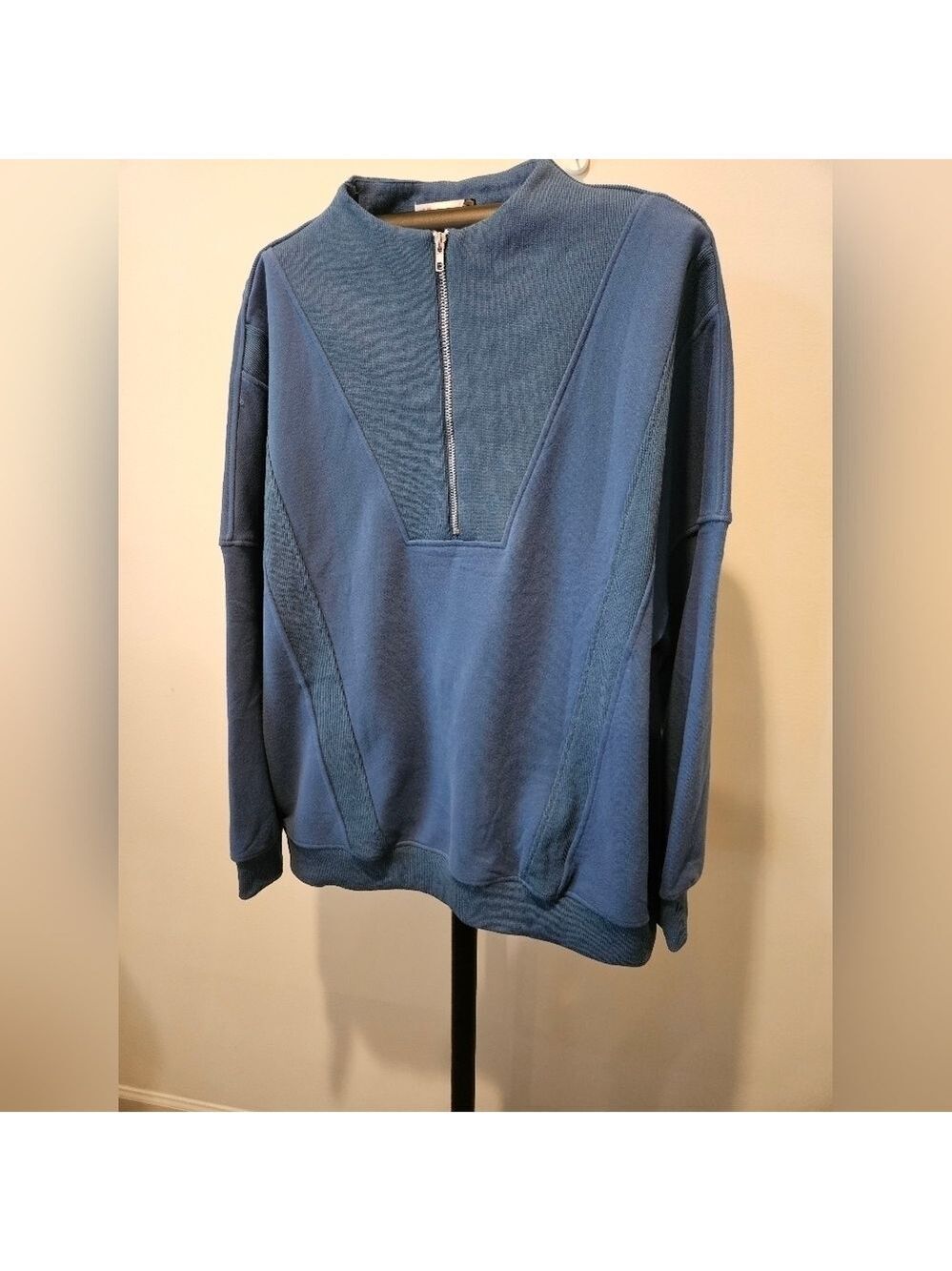 KIRUNDO WOMEN'S BLUE PULLOVER SWEATSHIRT 1/4 ZIP FRONT RIBBING DETAIL SIZE LARGE